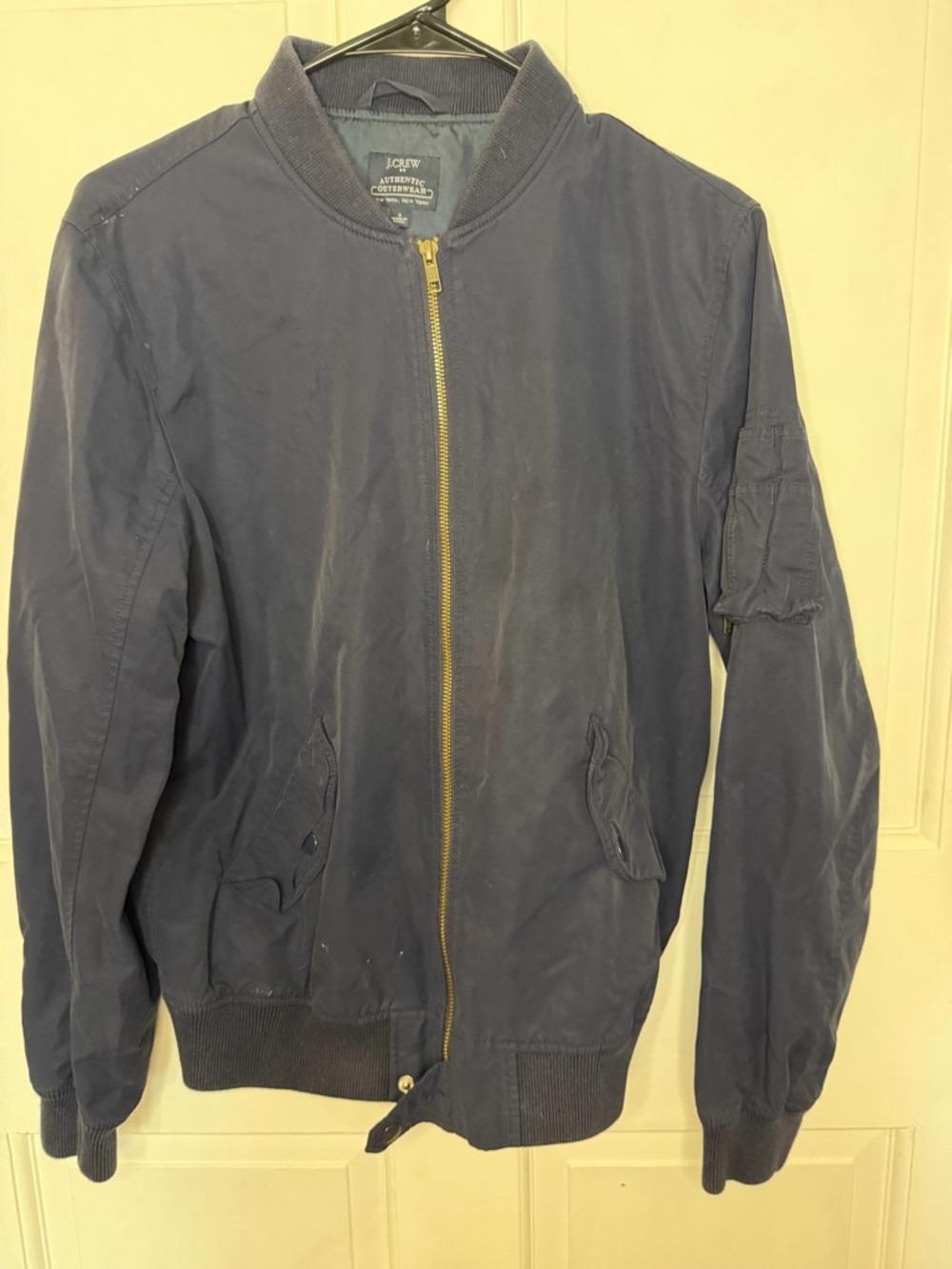 J. Crew Navy Blue Bomber Jacket with Gold Zipper
